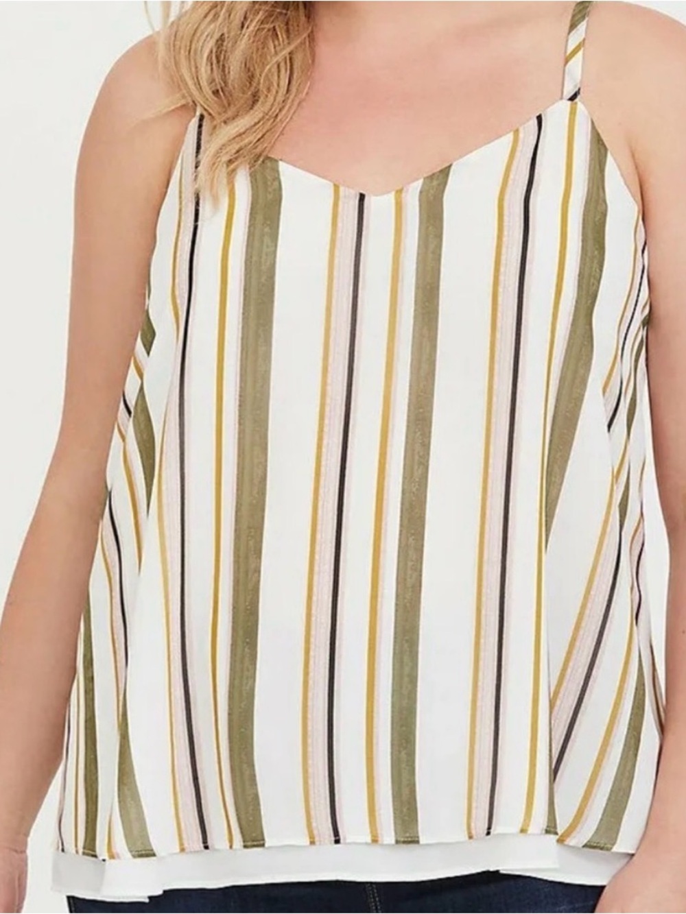 Torrid Sophie Chiffon Size 2 Striped Swing Cami in White, Olive & Pink Plus 2X